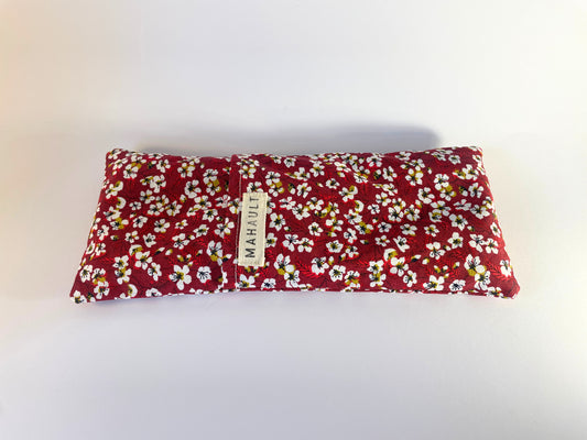 Eye Pillow Fleurs bordeaux - Coussin relaxation pour les yeux ou bouillotte aux graines de lin